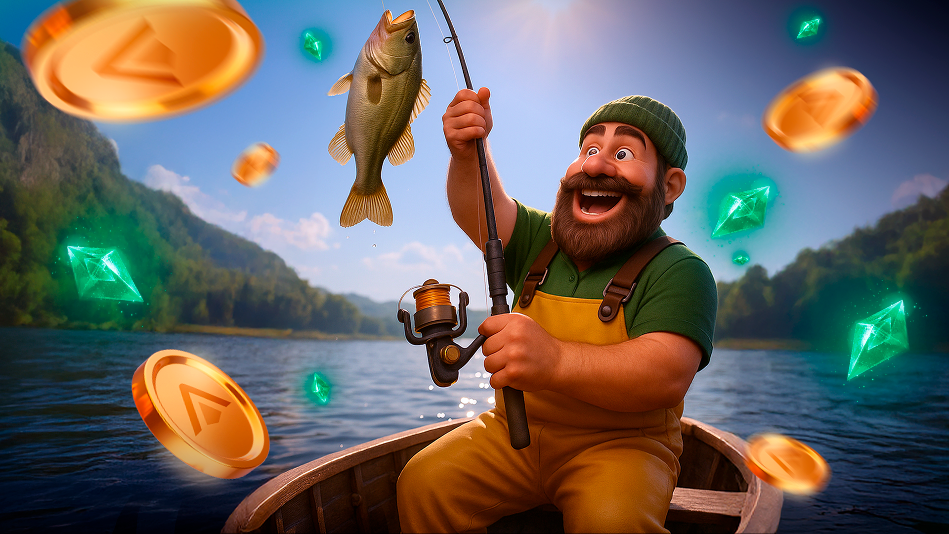 Imagem do pescador do Big Bass Bonanza no barco