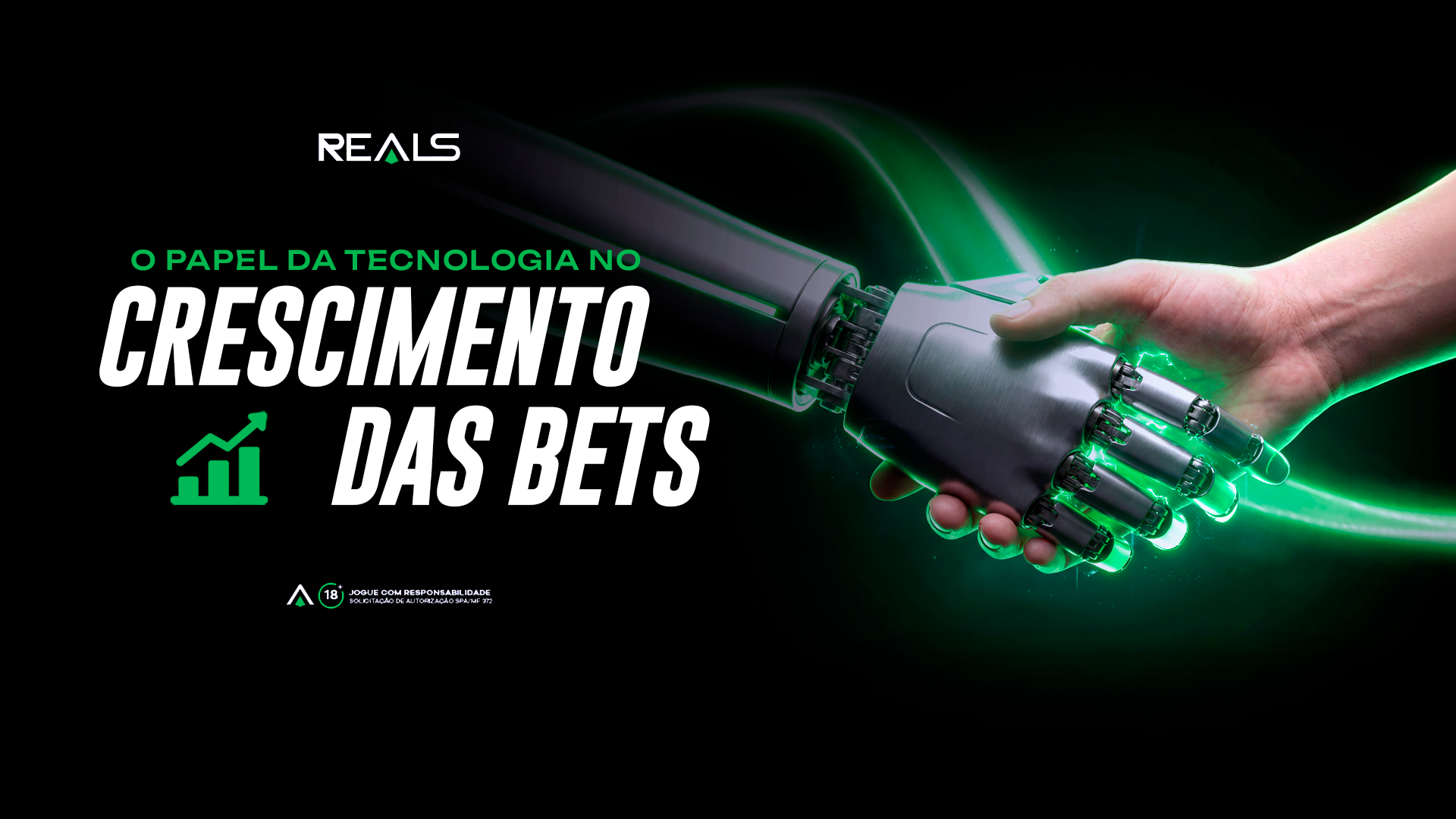 Uma mão robótica e uma mão humana se cumprimentando, simbolizando a tecnologia nas apostas